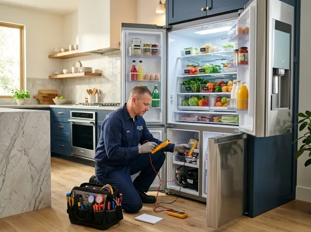 Appliance Repair Hero refrigerator technician testing a fridge on a Barren Springs, VA service call